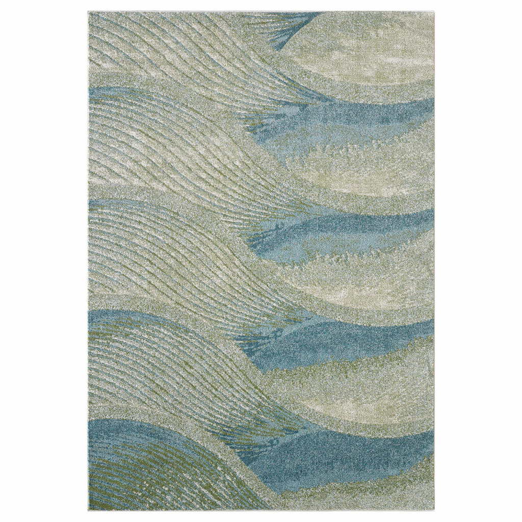 Blue & Beige Abstract Waves Modern Area Rug - Ocean - 5 x 8 ft.