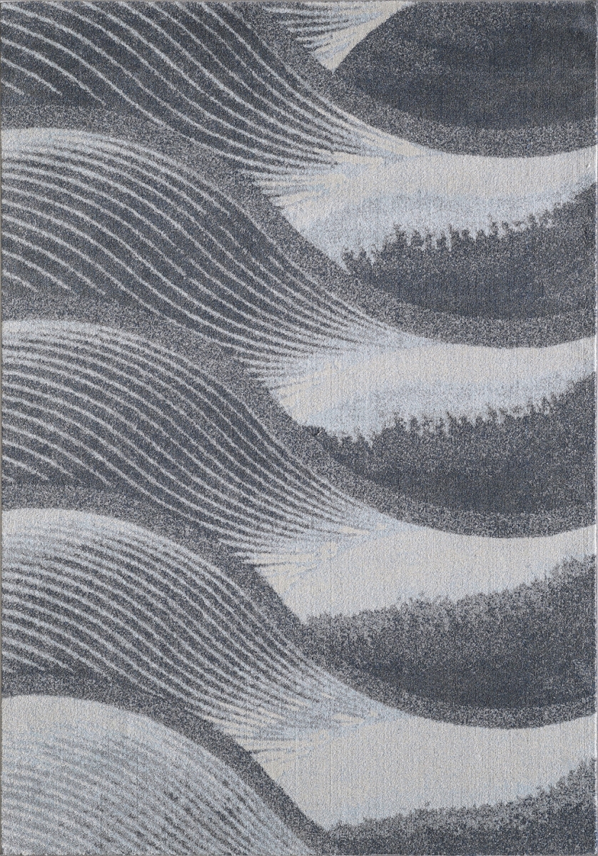 8 x 11 ft. Abstract Waves Modern Area Rug - Grey & Blue
