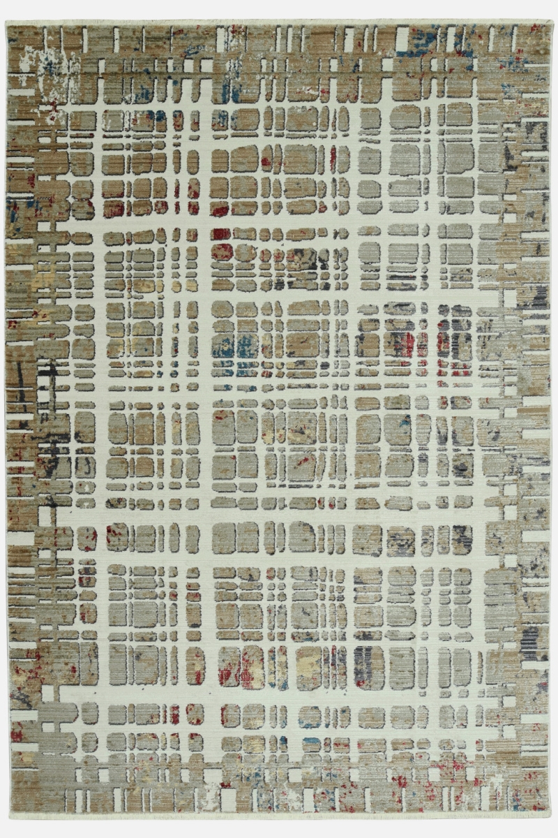 4 x 6 ft. Ivory & Khaki Distressed Plaid Area Rug