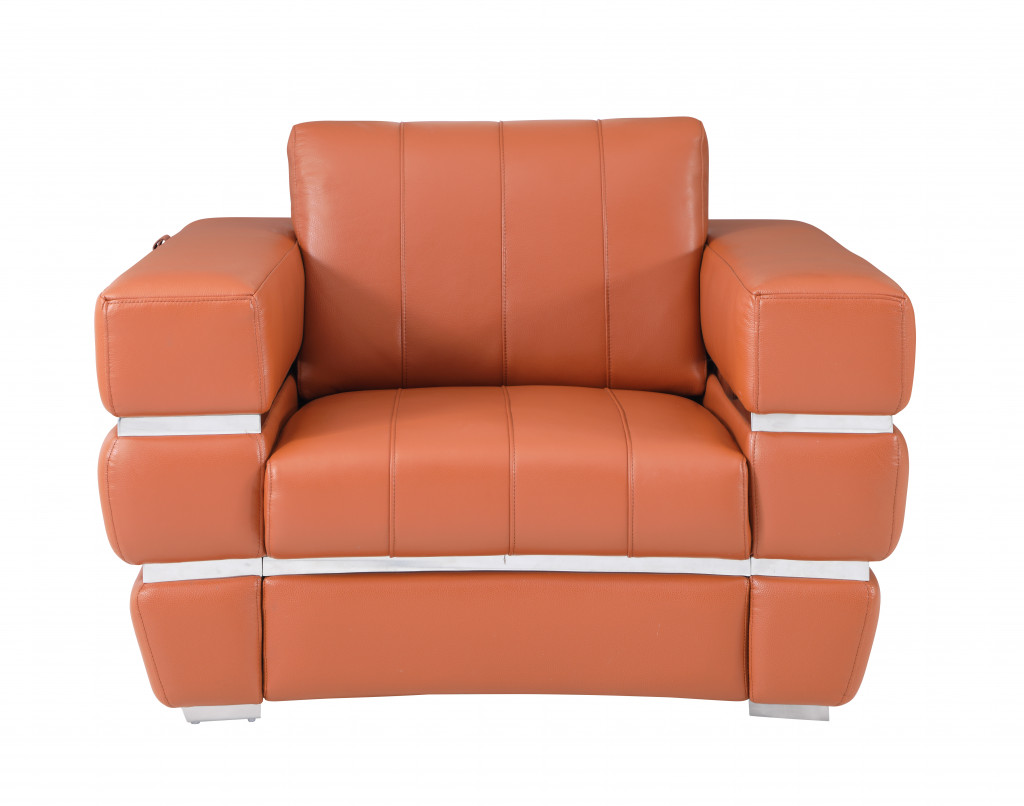 Terra Cotta Stripe Top Grade Italian Leather Chair, Camel