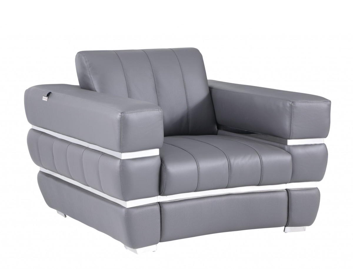 Charcoal & Gray Stripe Top Grade Italian Leather Chair