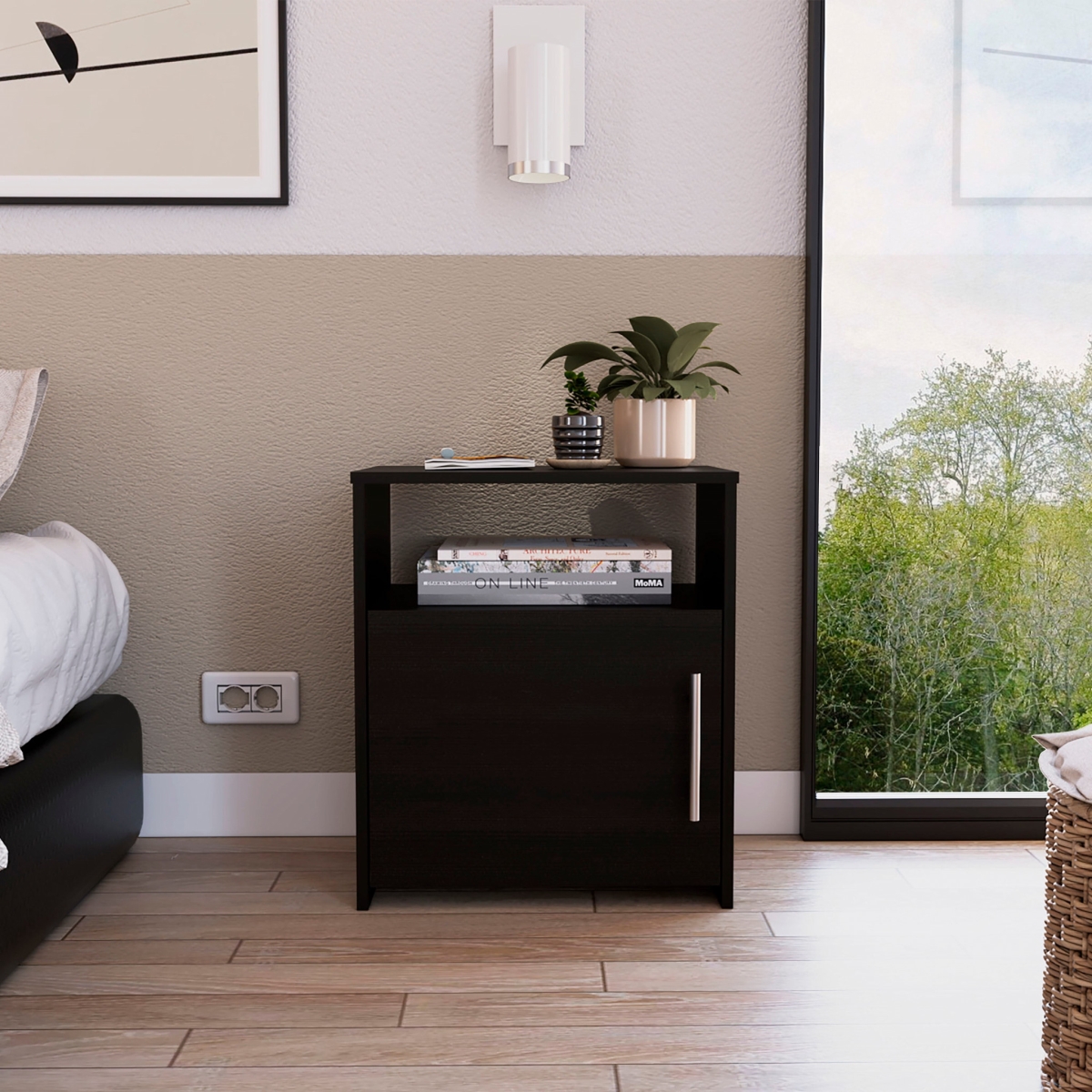 473303 Nightstand with One Door Panel Cabinet, Light Gray