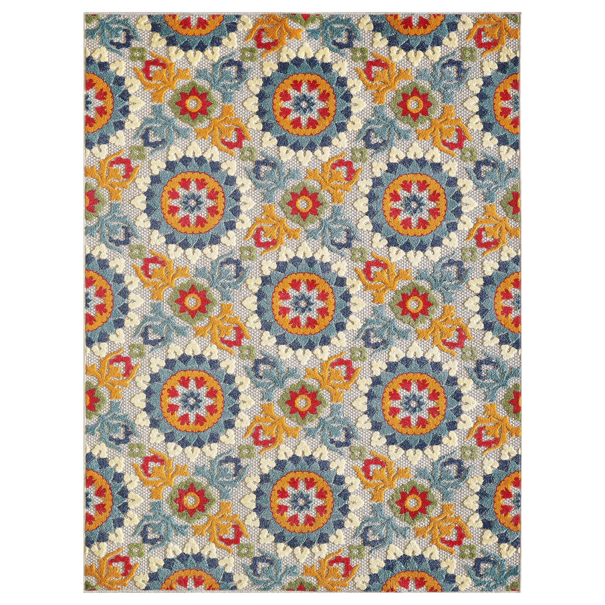 475215 7 x 9 ft. Orange Floral Lattice Indoor or Outdoor Area Rug, Ivory