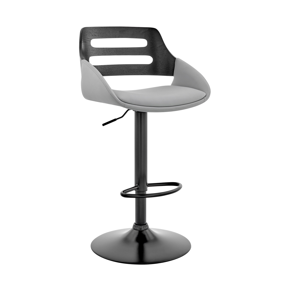 43 x 20 x 19 in. Faux Leather & Black Wood Adjustable Bar Stool, Gray -  Fiesta, FI3097694