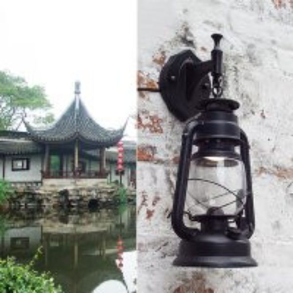 Picture of HomeRoots 475960 Rustic Black Metal Lantern Hanging Outdoor Wall Lamp