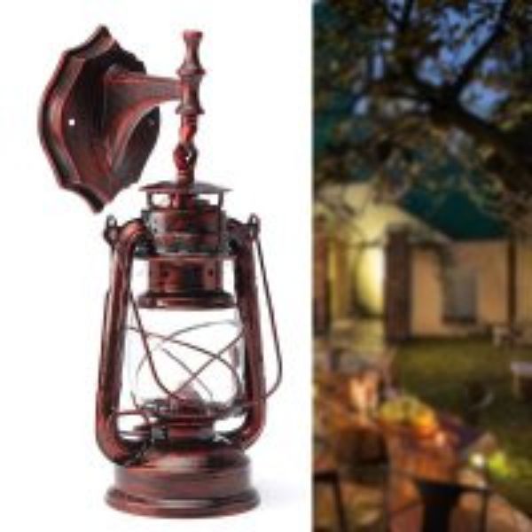 Picture of HomeRoots 475961 Rustic Red & Bronze Metal Lantern Hanging Outdoor Wall Lamp