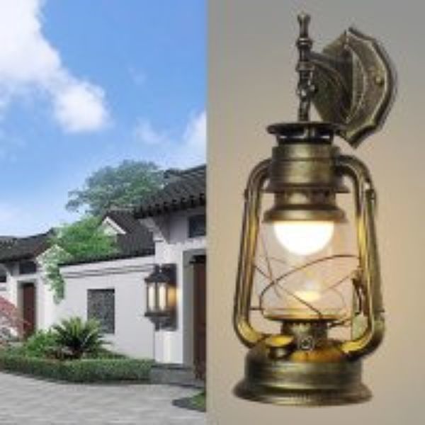 Picture of HomeRoots 475962 Rustic Green & Bronze Metal Lantern Hanging Outdoor Wall Lamp
