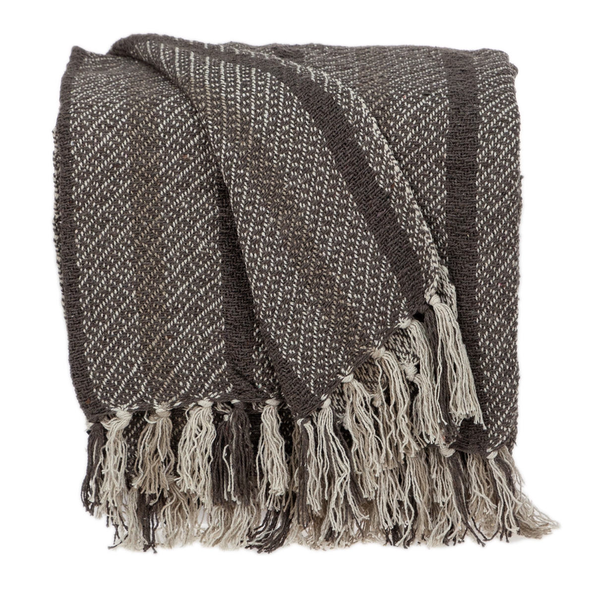 Picture of HomeRoots 476216 Brown & Taupe Striped Woven Handloom Throw