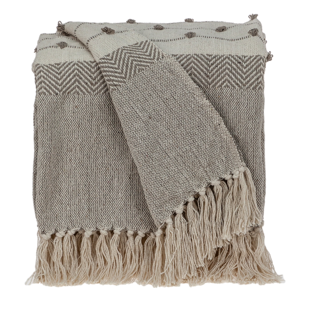 Picture of HomeRoots 476223 Tufted Beige Fringed Woven Handloom Throw