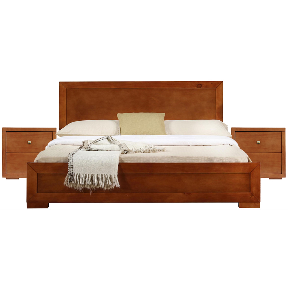 Moma Cherry Wood Platform Queen Size Bed with Two Nightstands -  Gfancy Fixtures, GF3668423