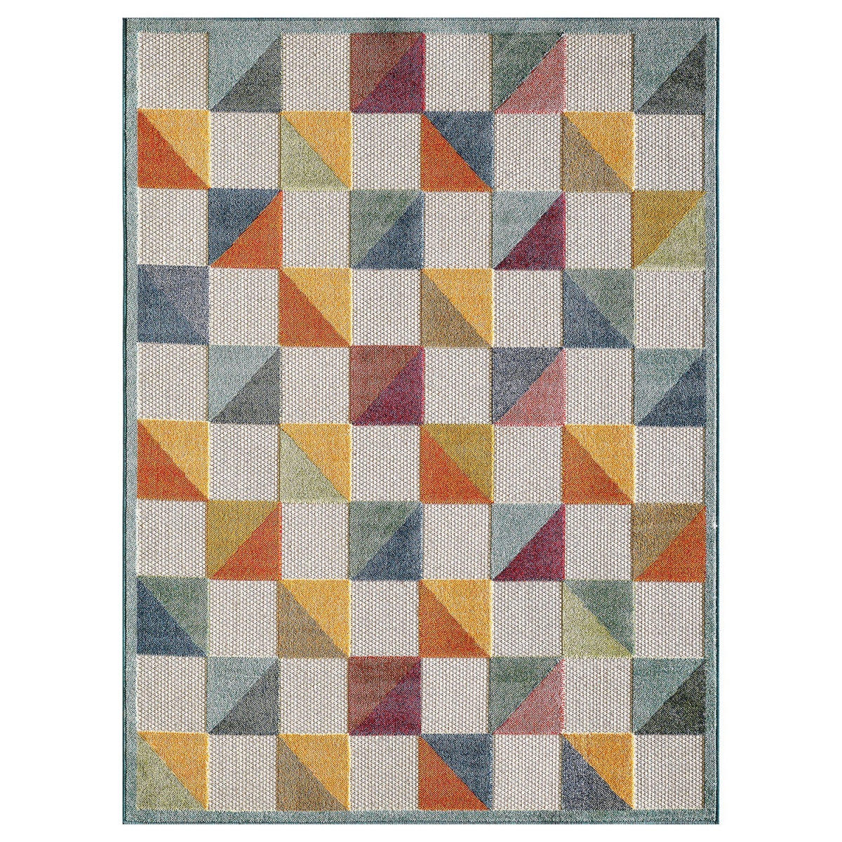 2 x 4 ft. Orange & Gray Triangle Indoor or Outdoor Area Rug - Ivory