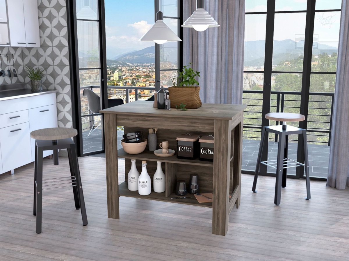 Picture of HomeRoots 474091 Brown Kitchen Island with Three Storage Shelves