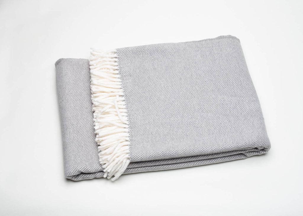 475712 Light Gray Mini Dot Fringed Throw Blanket, Gray