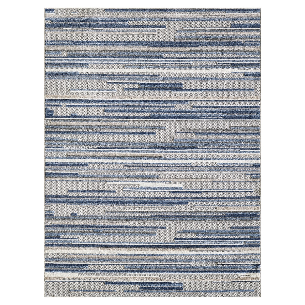 8 ft. Round Blue Abstract Striped Indoor or Outdoor Area Rug - Blue - 8 ft.