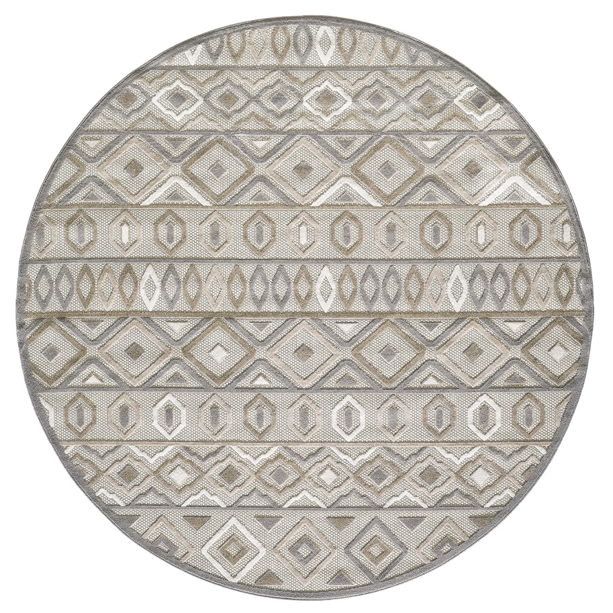 8 ft. Round Aztec Pattern Indoor or Outdoor Area Rug - Gray & Ivory - 8 ft.