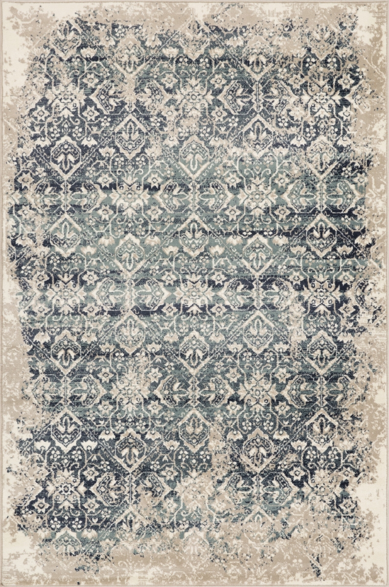 475610 3 x 5 ft. Beige & Blue Distressed Diamonds Area Rug, Ivory