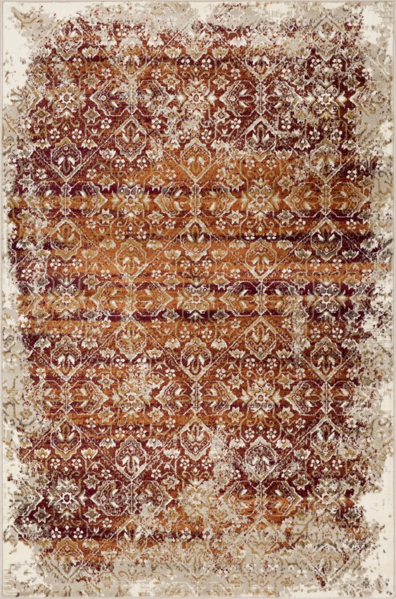 475616 5 x 8 ft. Distressed Diamonds Area Rug, Ivory & Rust
