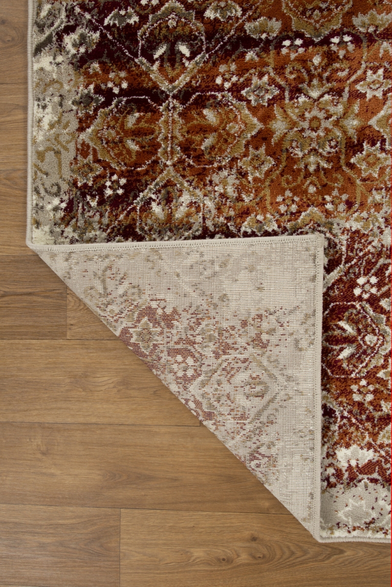 8 ft. Round Distressed Diamonds Area Rug - Ivory & Rust