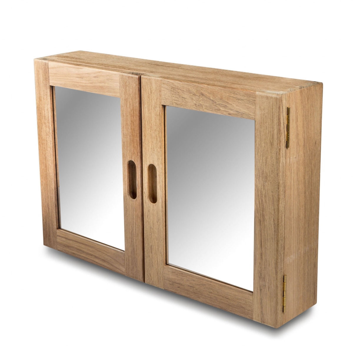 Traditional Solid Teak Double Door Mirrored Medicine Cabinet, Brown