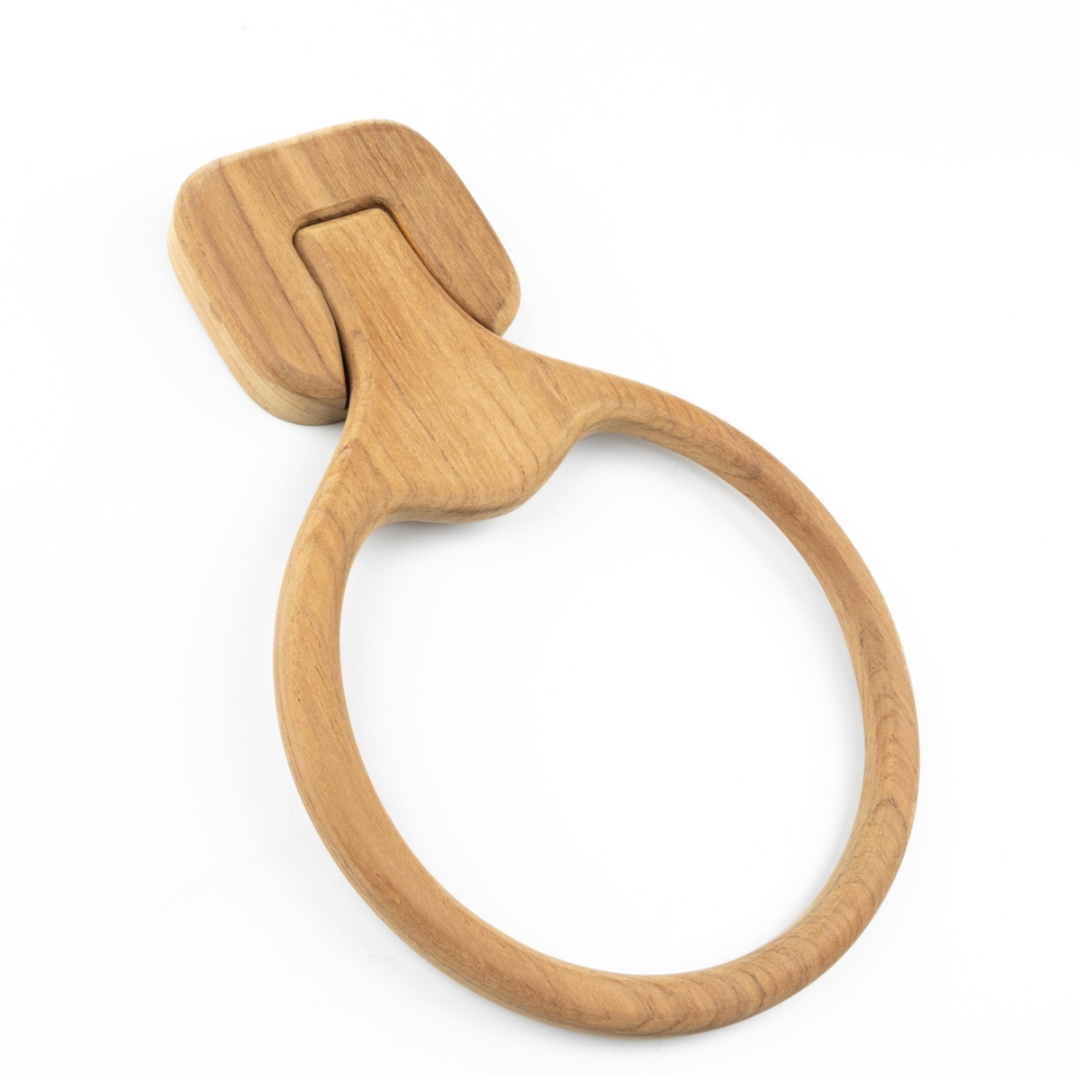 Traditional Solid Teak Wall Mount Towel Ring, Brown