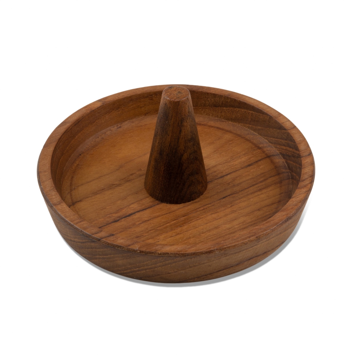 475866 Traditional Solid Teak Ring Cone Jewelry Dish, Brown