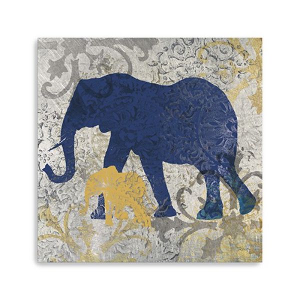 30 in. Exotic Blue & Gold Elephant Canvas Wall Art