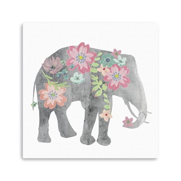 40 in. Floral Elephant Canvas Wall Art, Gray