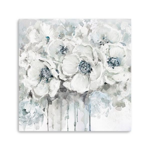 20 in. Winter Blues Flower Canvas Wall Art, White