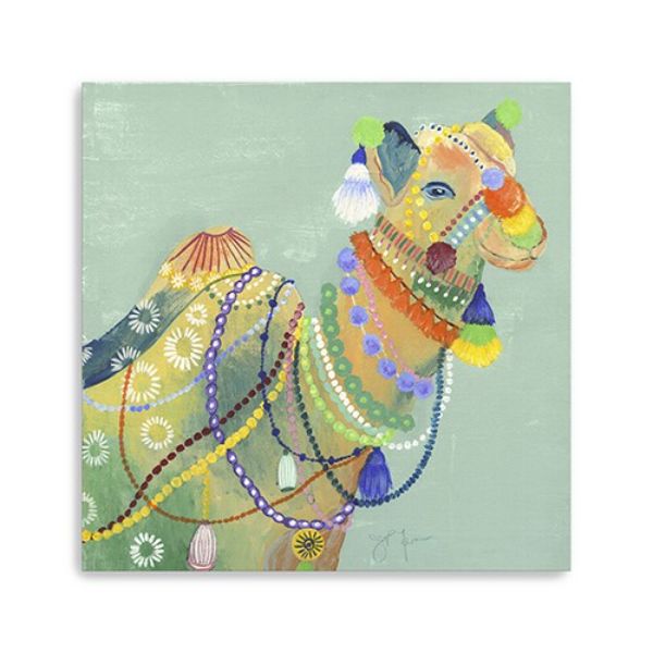 20 in. Moroccan Inspired Camel Canvas Wall Art, Green