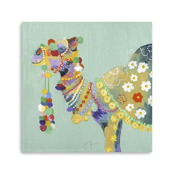 30 in. Moroccan Party Camel Canvas Wall Art, Green