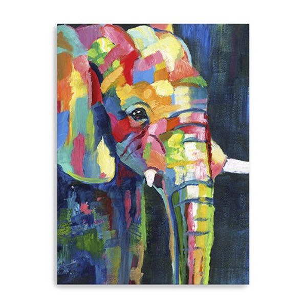 32 in. Bright Multi Color Elephant Canvas Wall Art, Blue