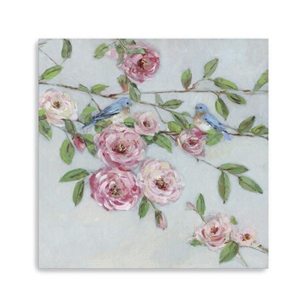 Large Pretty Pink Blooms Canvas Wall Art, Blue