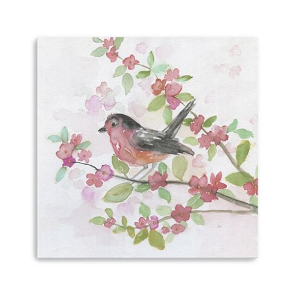 20 in. Flower & Bird Canvas Wall Art, Pink