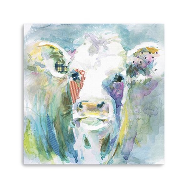 40 in. Watercolor Cow Canvas Wall Art, Blue