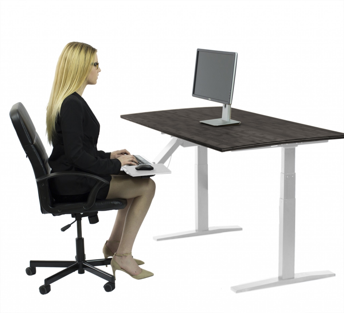 White & Black Bamboo Dual Motor Electric Office Adjustable Computer Desk