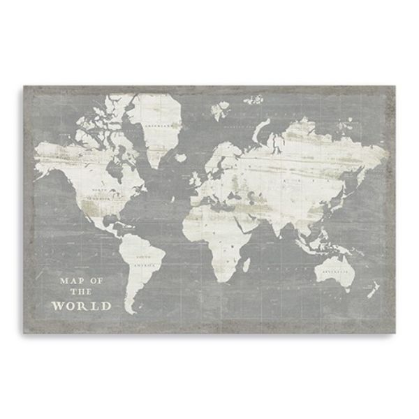 24 in. Minimalist World Map Canvas Wall Art, Gray