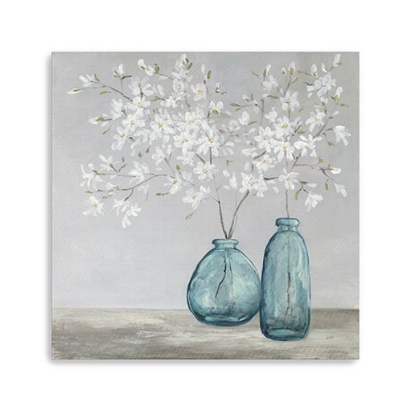 30 in. White Spring Flowers Canvas Wall Art, Blue