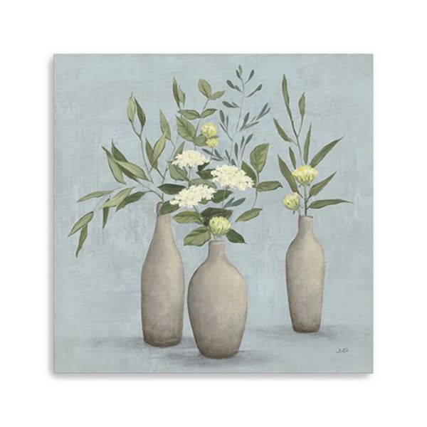 20 in. Bohemian Flowers in Ceramic Vases Canvas Wall Art, Blue