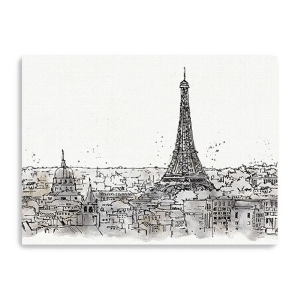 24 in. Monochrome Paris Rooftops Sketch Canvas Wall Art, Black