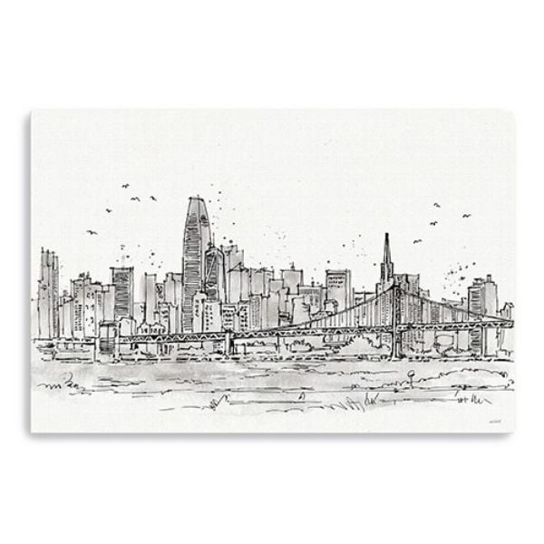 36 in. Monochrome City Skyline Sketch Canvas Wall Art, Black