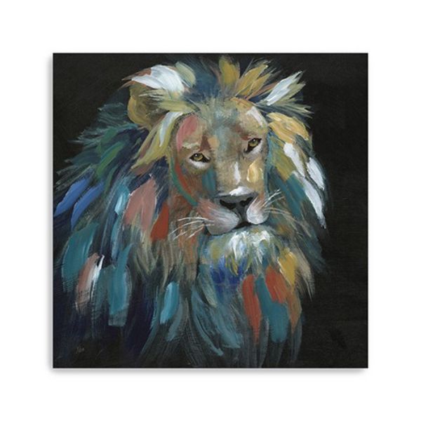 30 in. Painted Lion Portrait Canvas Wall Art, Blue
