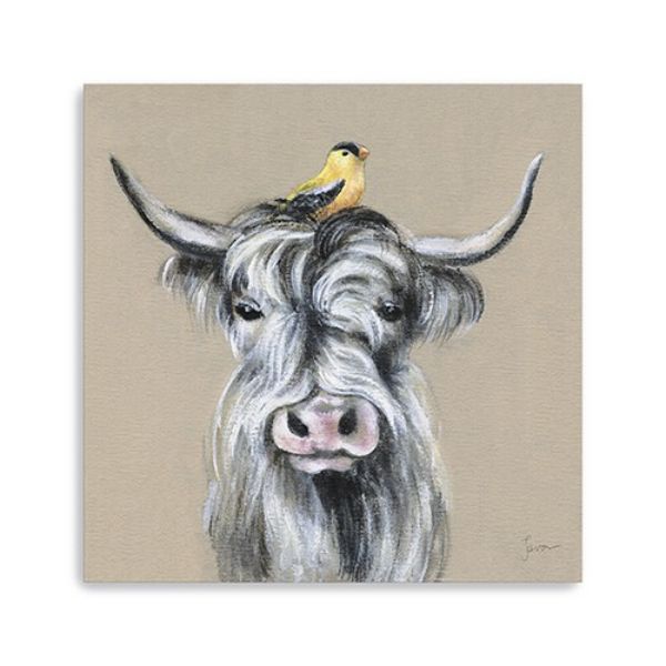 20 in. Cute Highland Cow Canvas Wall Art, Brown