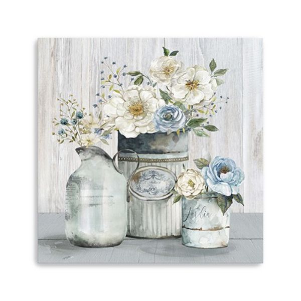 20 in. Rustic Grey Flowers Canvas Wall Art