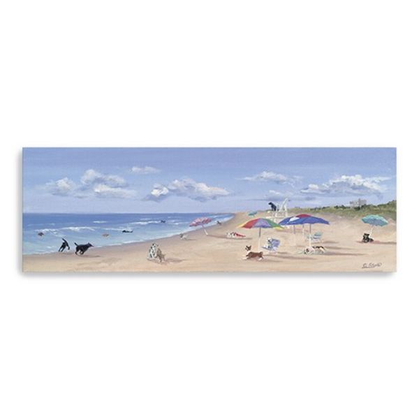 Small Dogs Playing At The Beach Canvas Wall Art, Blue