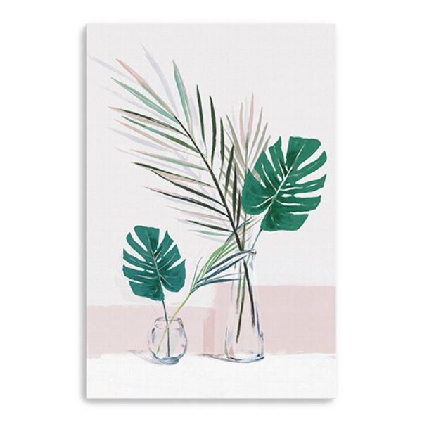 48 in. Pretty Green Foliage Leaves Pink Canvas Wall Art