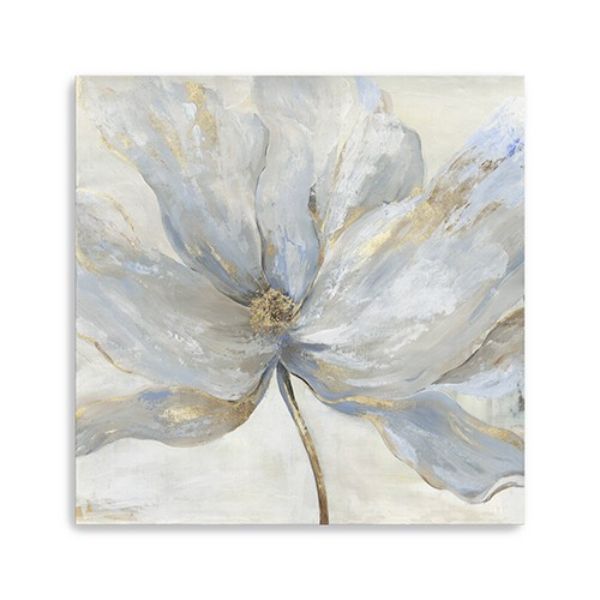 40 in. Soft Blue & Grey Flower with Gold Details Canvas Wall Art