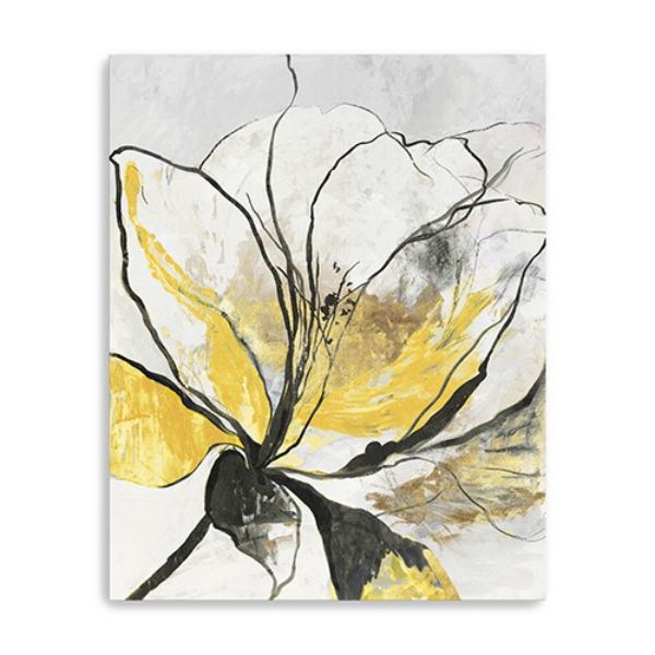 30 in. Modern Yellow & Black Flower Canvas Wall Art