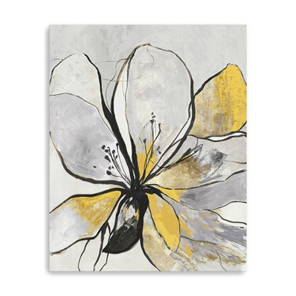 30 in. Modern Yellow & Black Flower in Bloom Canvas Wall Art