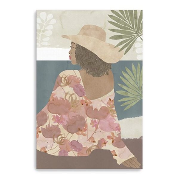 36 in. Bohemian Terracotta Lady Canvas Wall Art, Pink