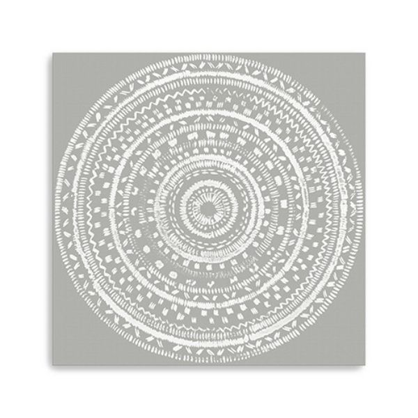 20 in. Boho White Mandala on A Grey Canvas Wall Art